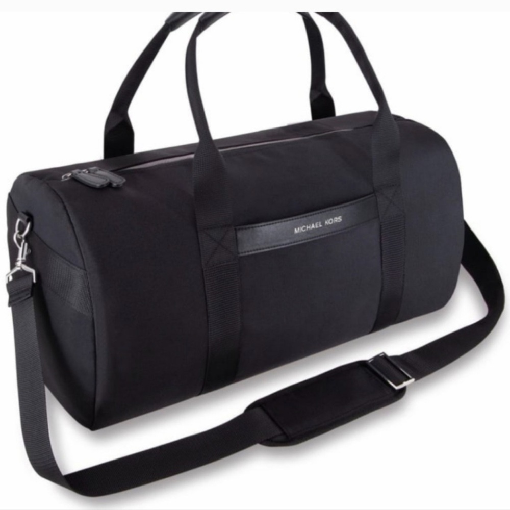 NEW NWT MEN'S MICHAEL KORS BLACK overnight weekender gym BARREL DUFFLE BAG